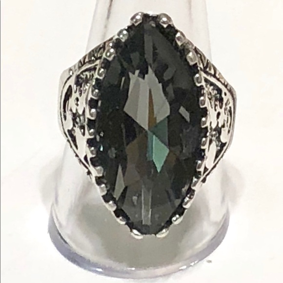 JK Designs Jewelry - Stormy Gray Marquis-cut Quartz Tibetan Silver Ring